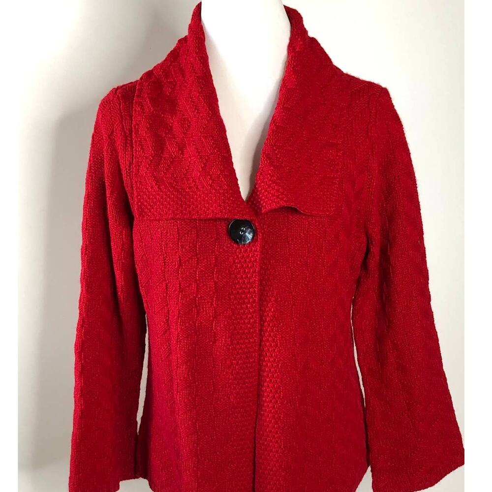 JM Collection LP Red Cardigan Sweater New Long Sleeve Large Petite